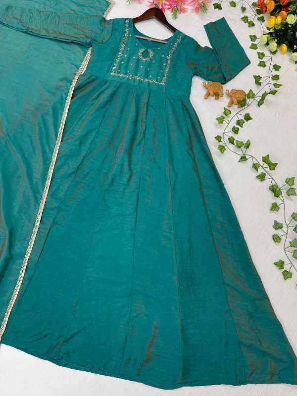 Vichitra Silk Party Gown in Purple