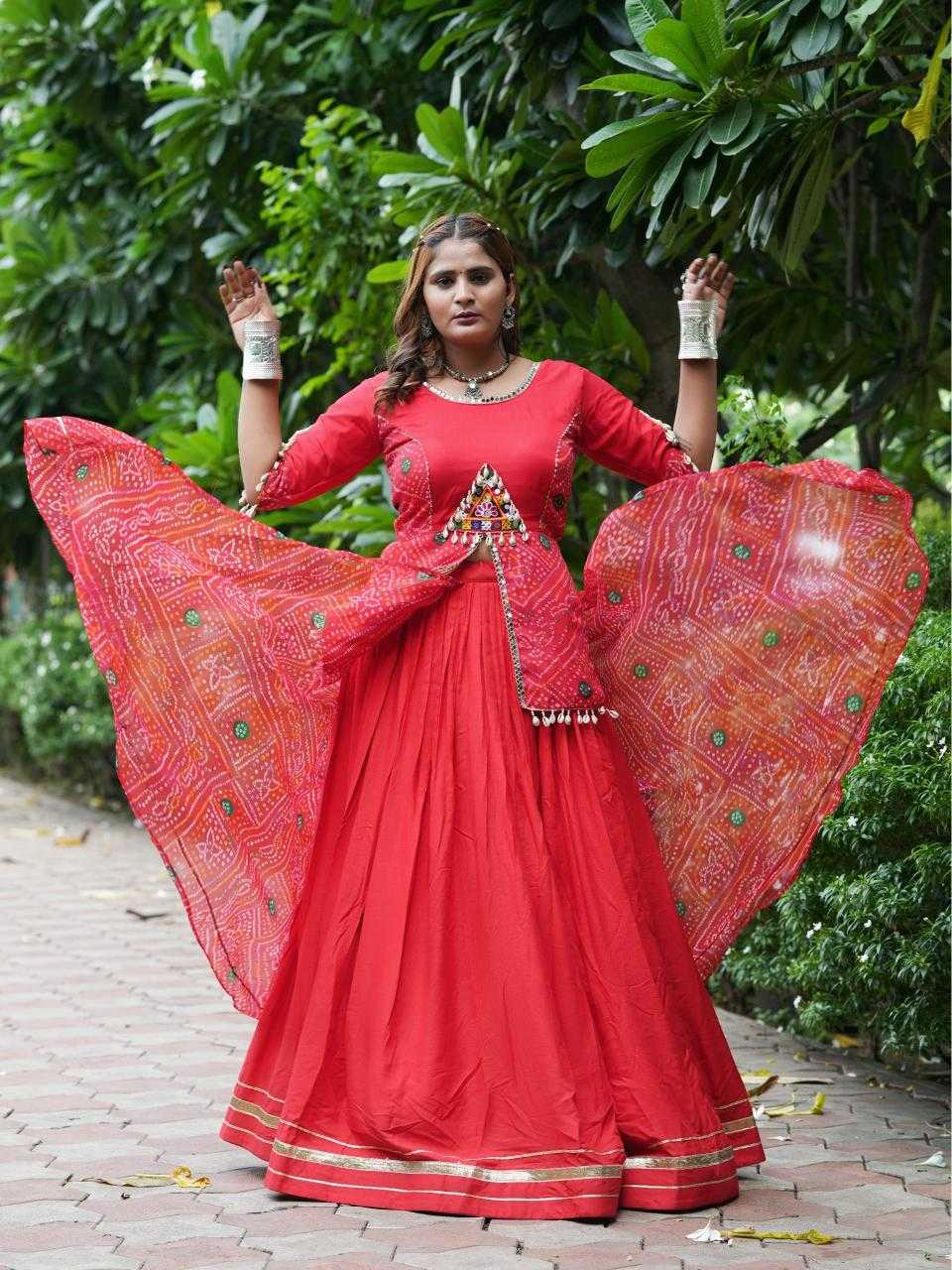 Cotton Printed Lehenga in Red