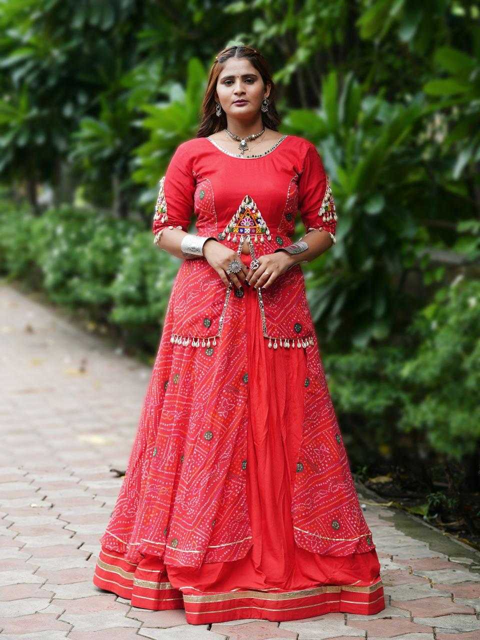 Cotton Printed Lehenga in Red