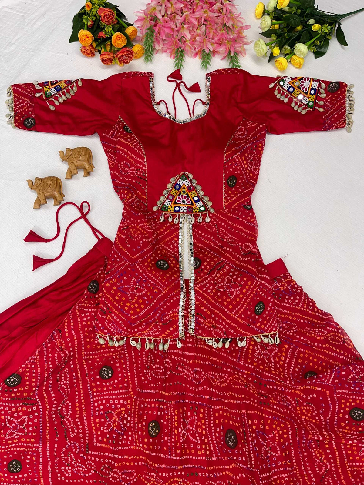 Rayon Printed Lehenga in Red