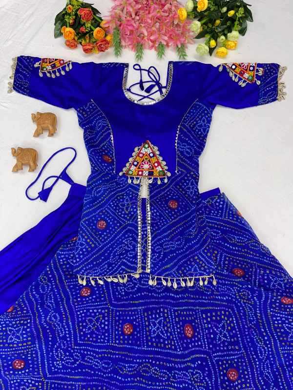 Rayon Printed Lehenga in Blue