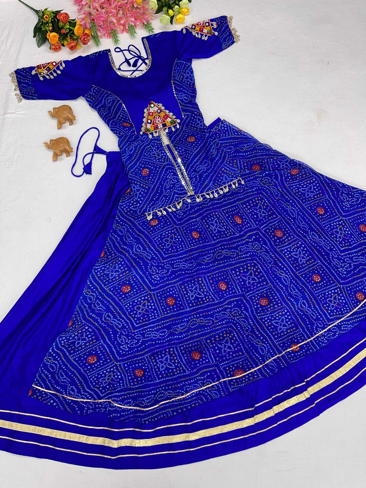 Rayon Printed Lehenga in Red