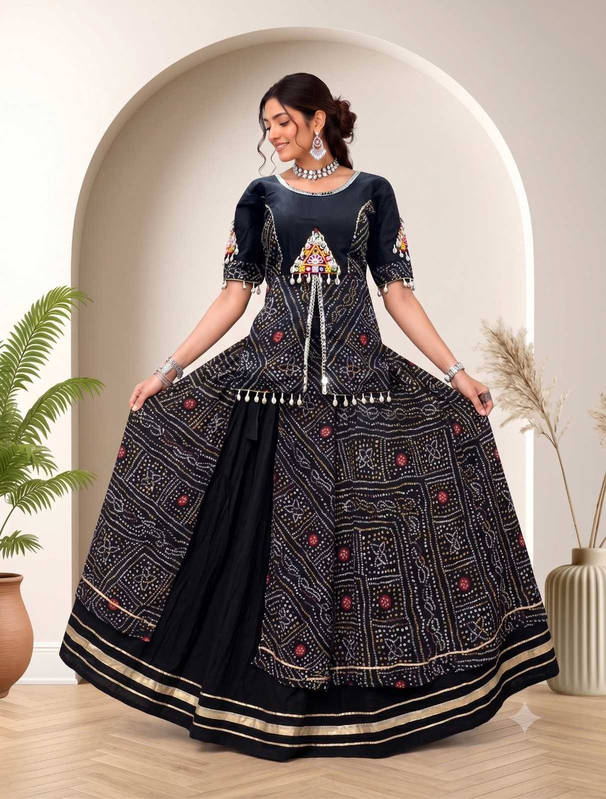 Rayon Printed Lehenga in Red
