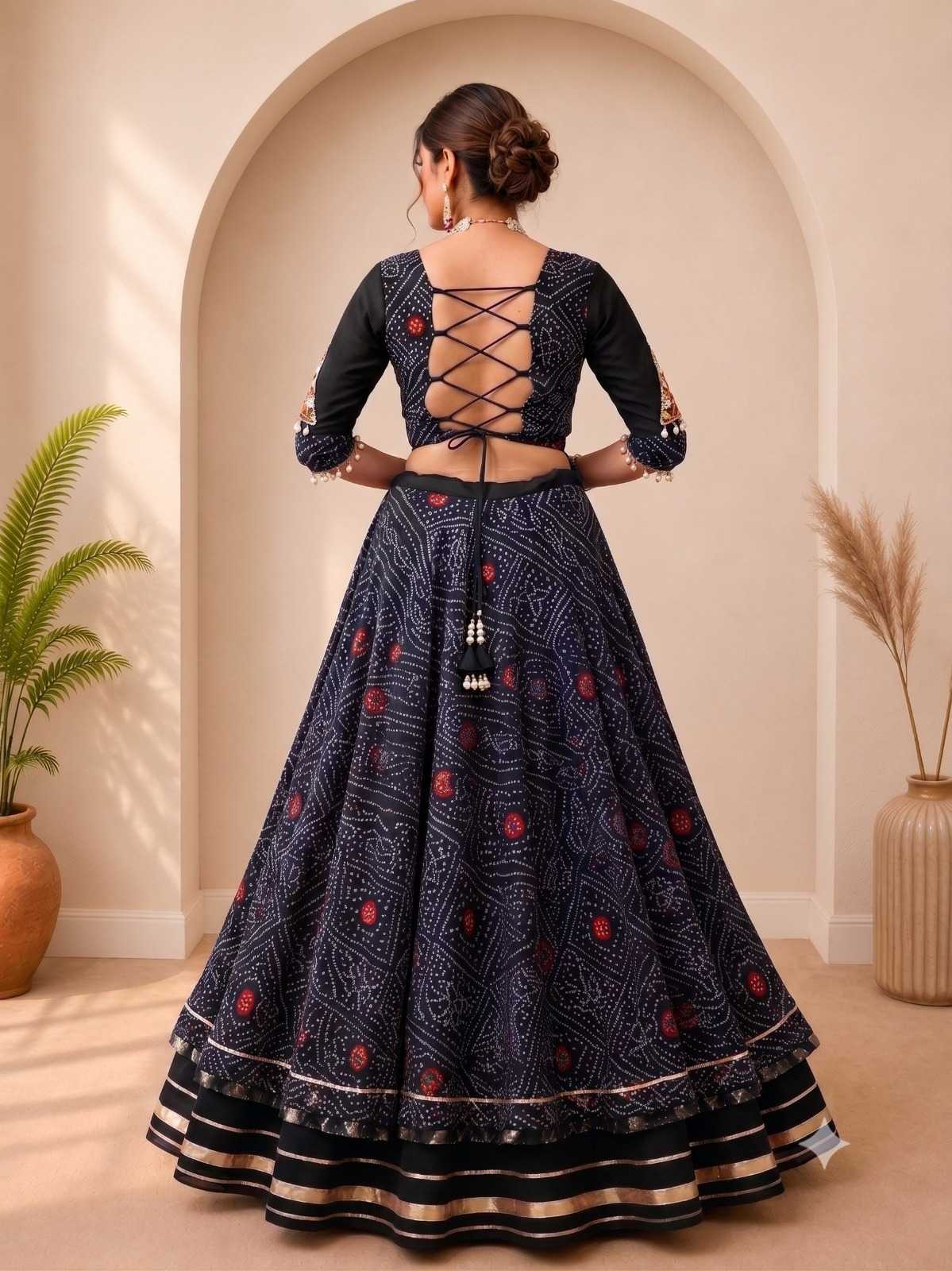 Rayon Printed Lehenga in Red