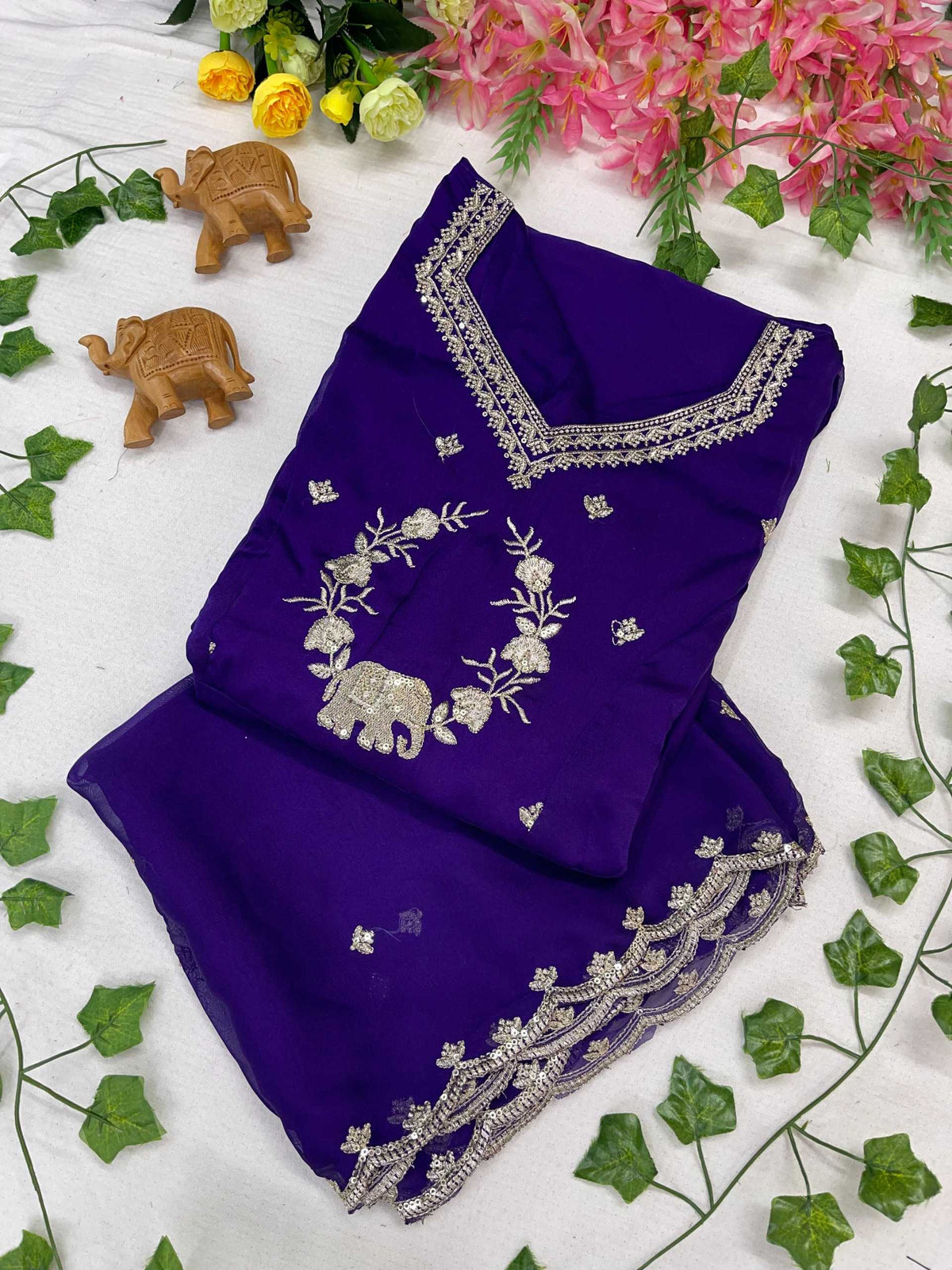 Rangoli Silk Embroidery Gown in Hot Pink