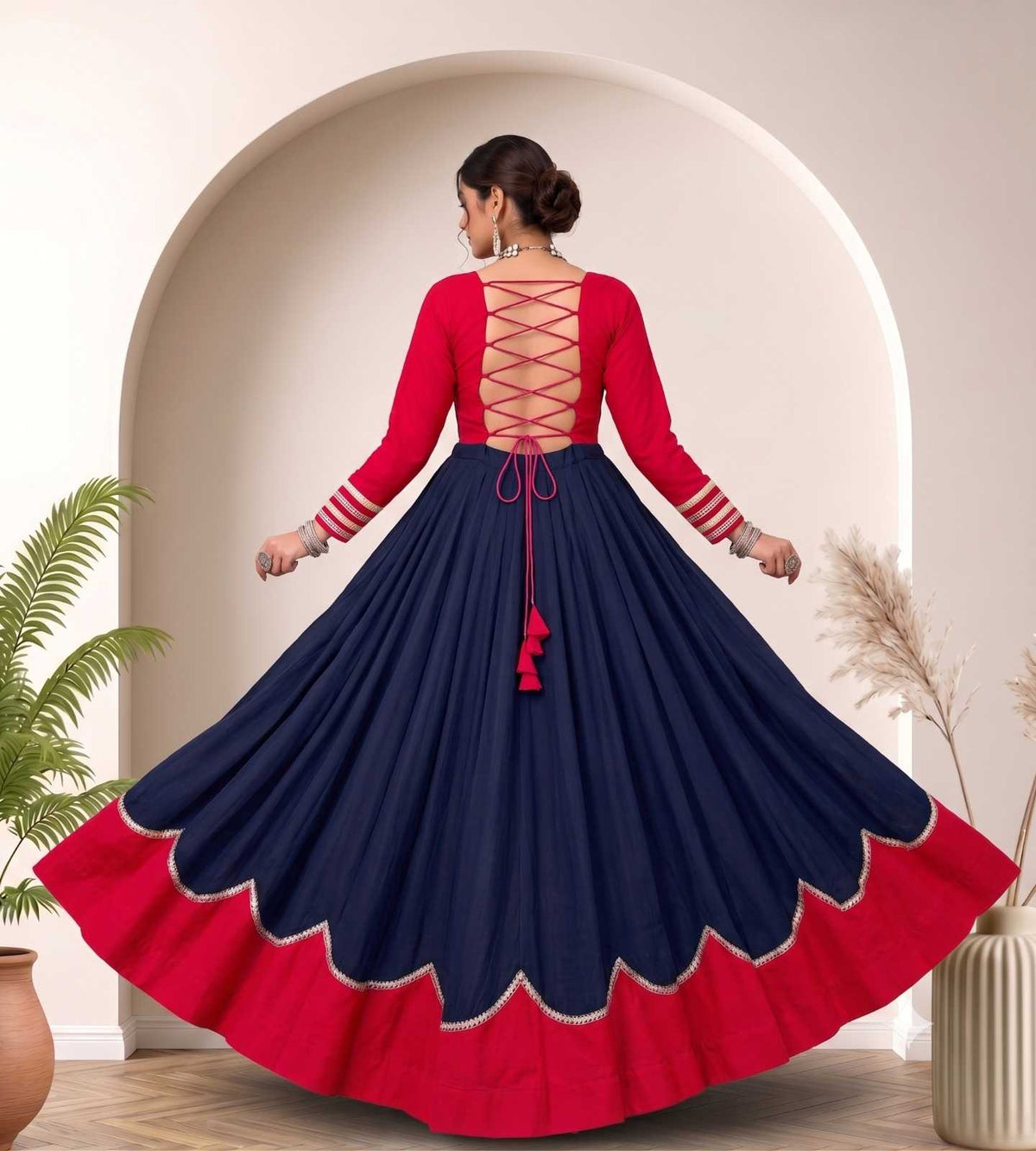 Pure Cotton Traditional Lehenga in Navy Blue