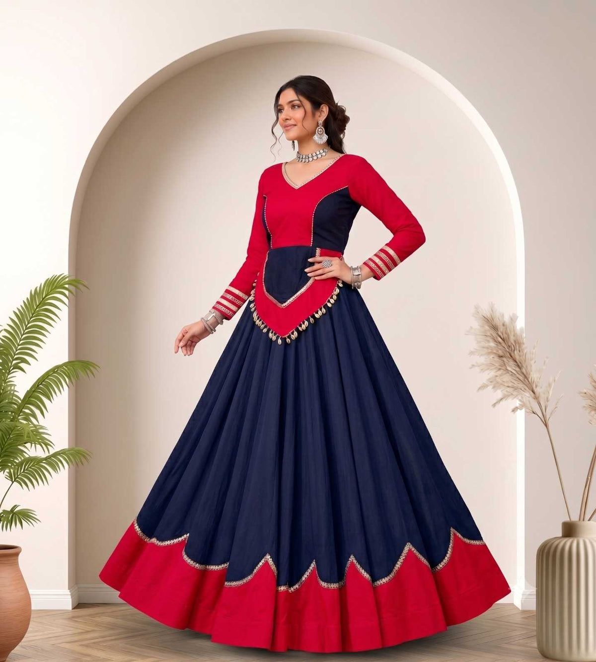 Pure Cotton Traditional Lehenga in Navy Blue