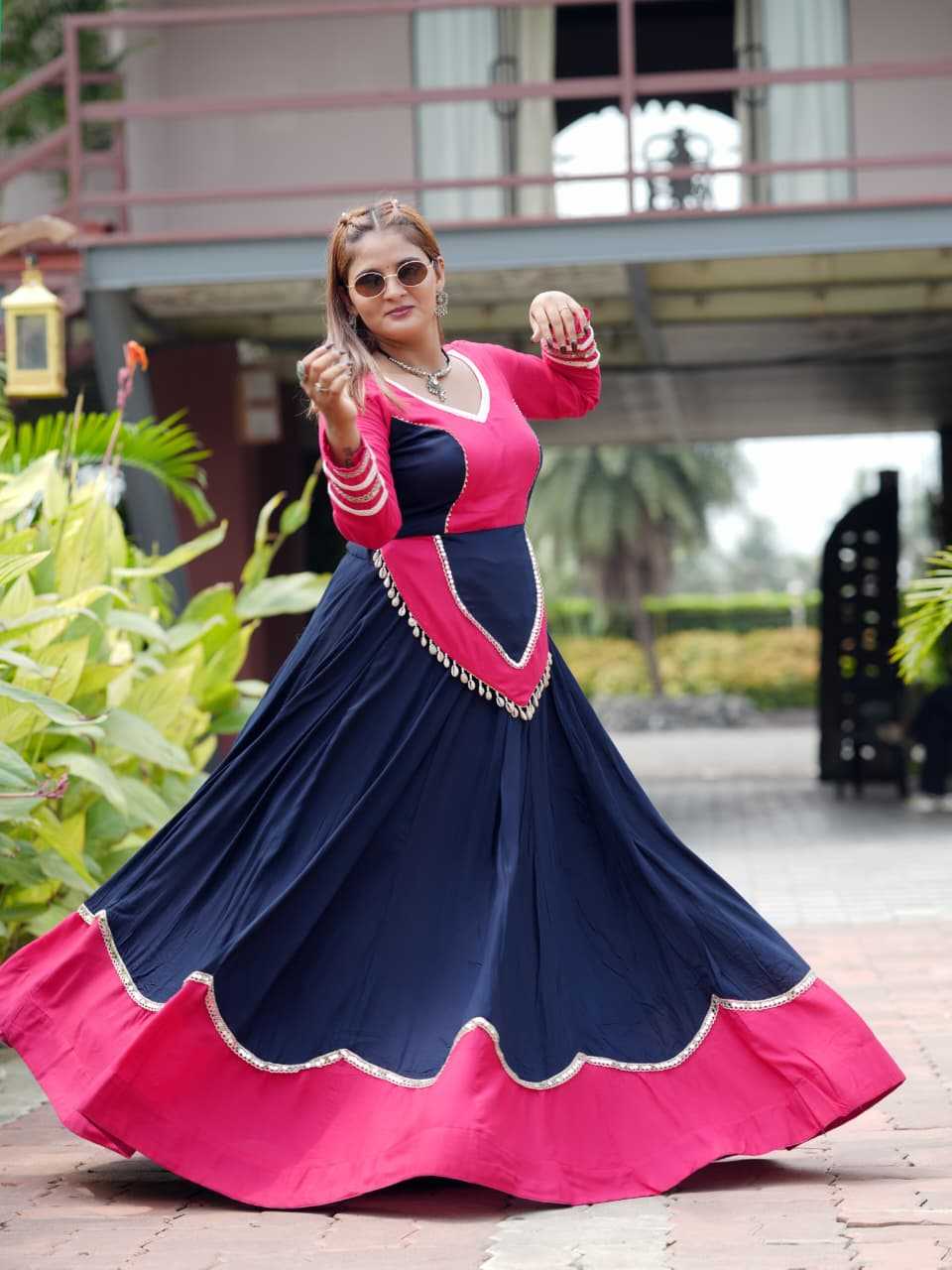 Reyon Cotton Traditional Lehenga in Navy Blue