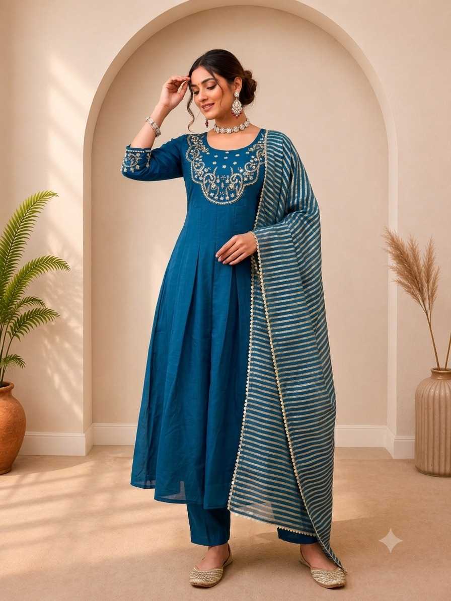 Chanderi Cotton Suit in Blue