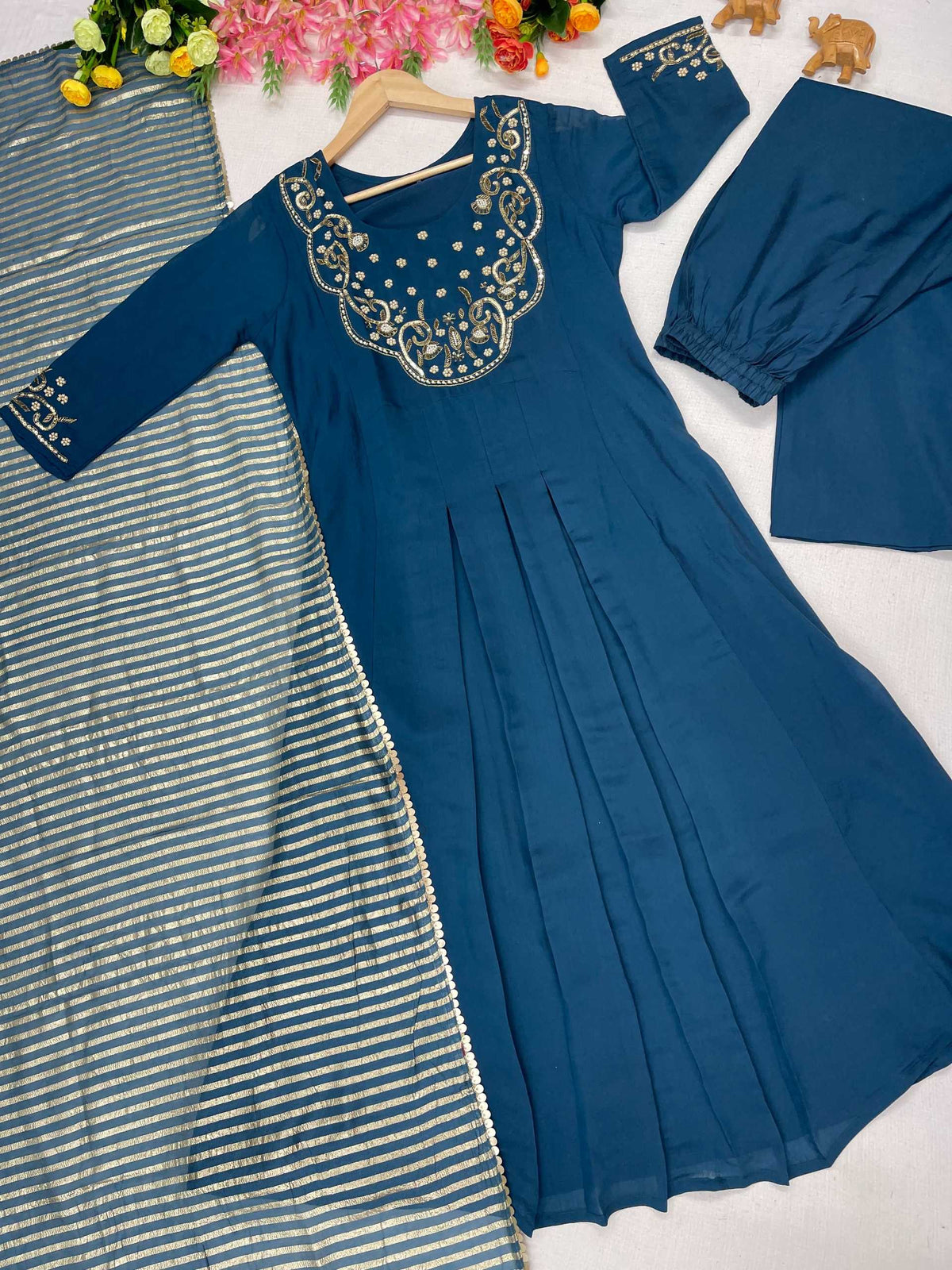 Chanderi Cotton Suit in Blue