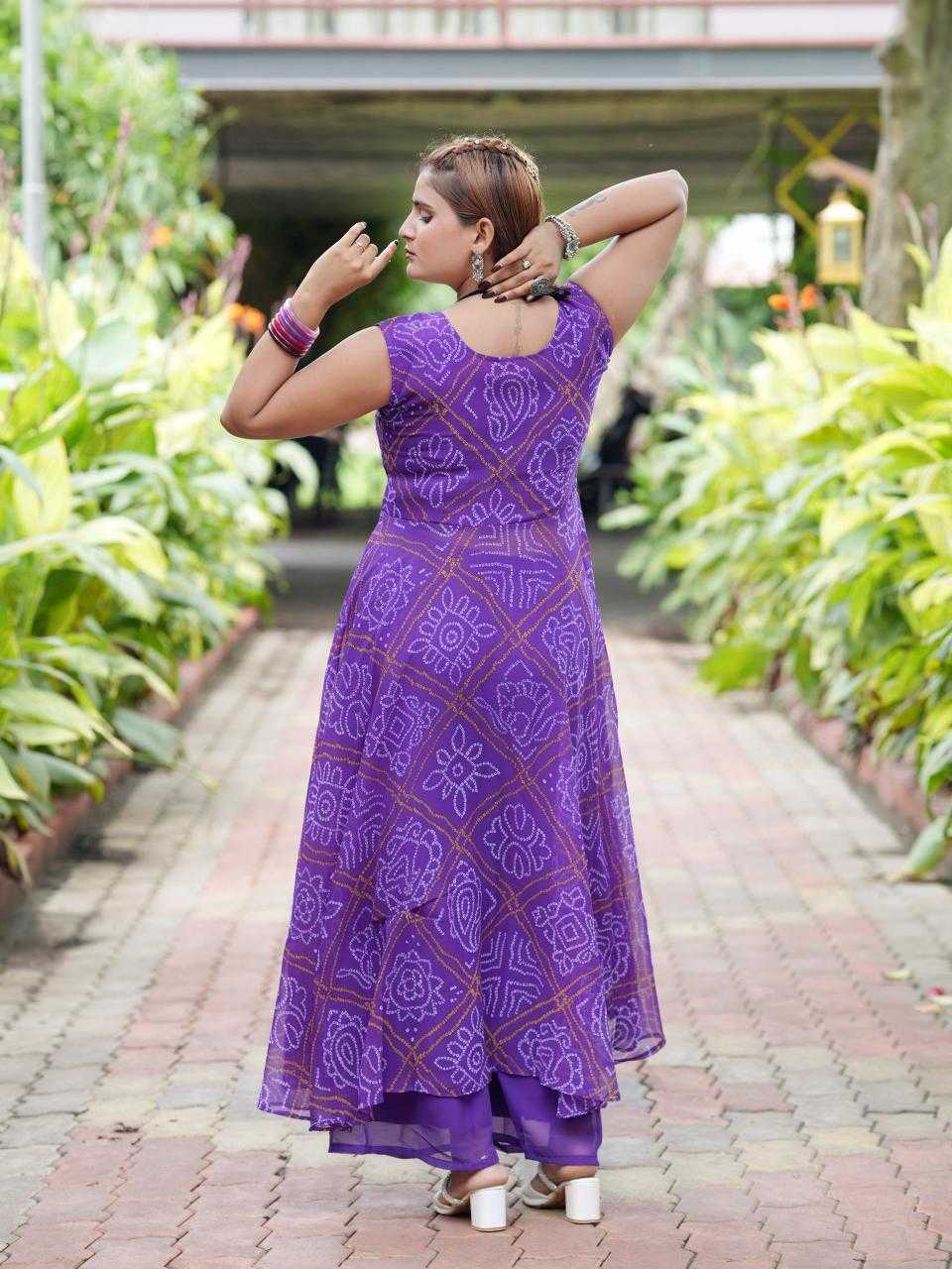 Georgette Printed Suit in Violet