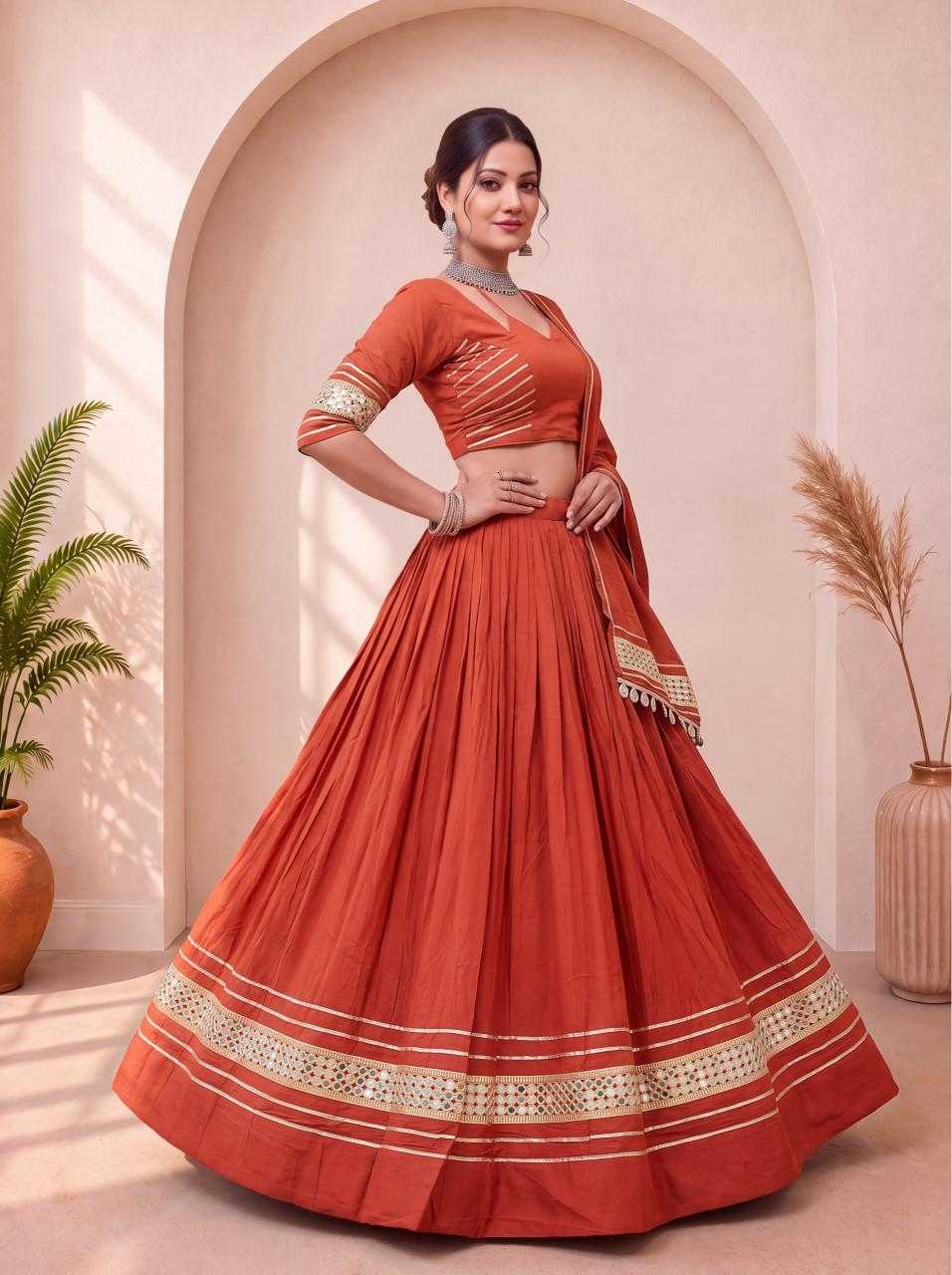 Cotton Mirror Work Lehenga