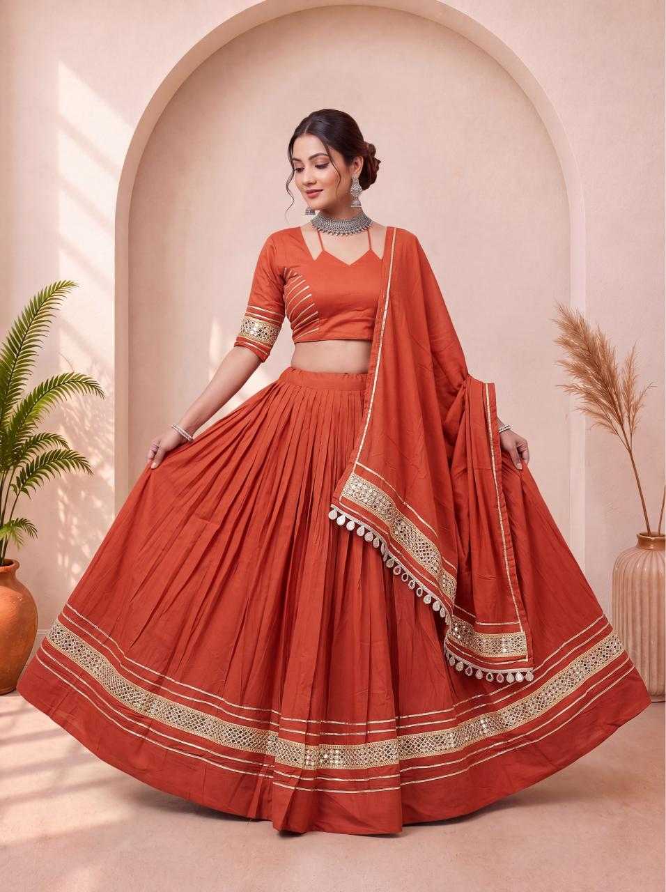 Cotton Mirror Work Lehenga