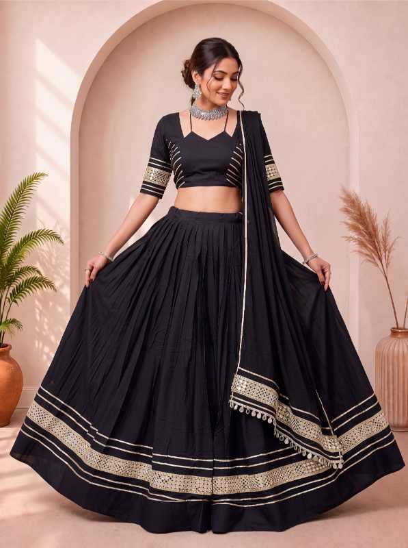 Reyon Cotton Traditional Lehenga in Black