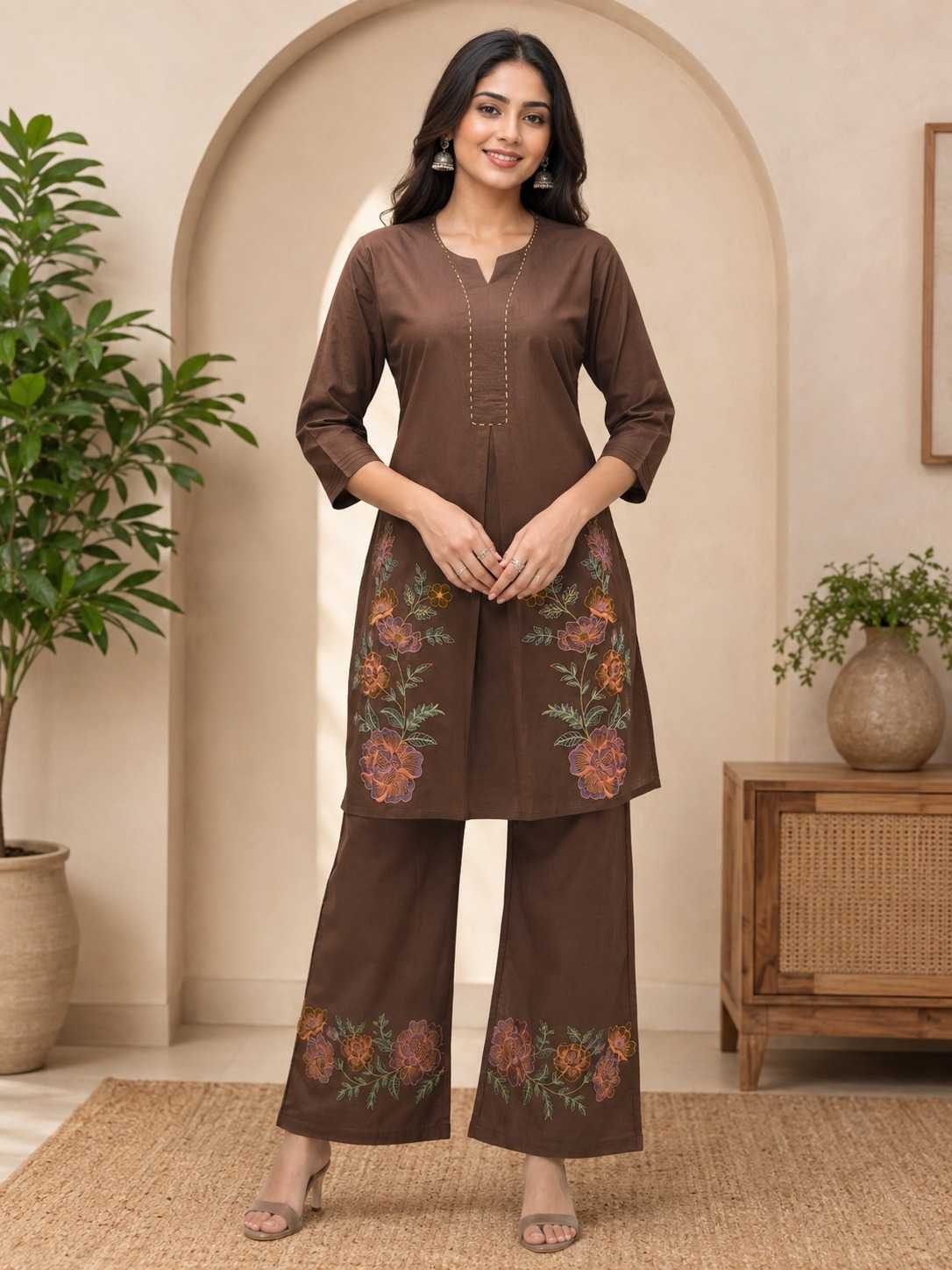ALL Cotton Co-ord Set in Brown