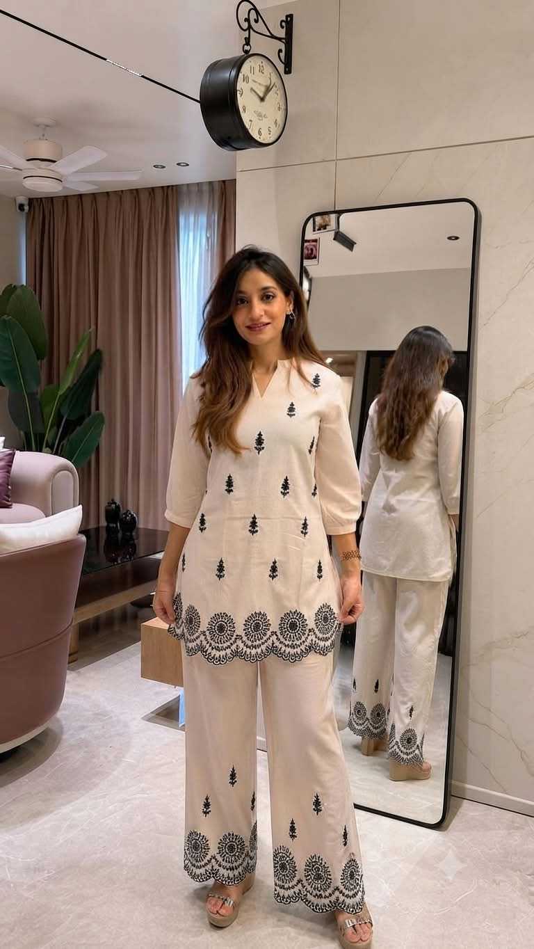 Emb Pure Cotton Co-ord Set