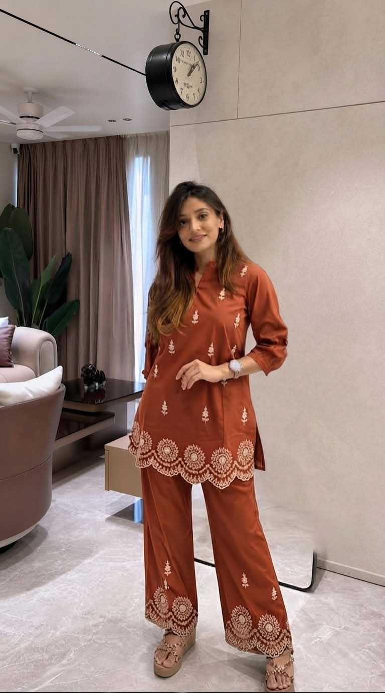 Emb Pure Cotton Co-ord Set