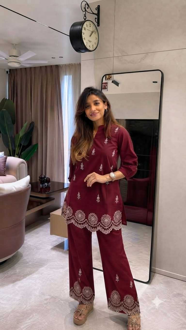 Emb Pure Cotton Co-ord Set