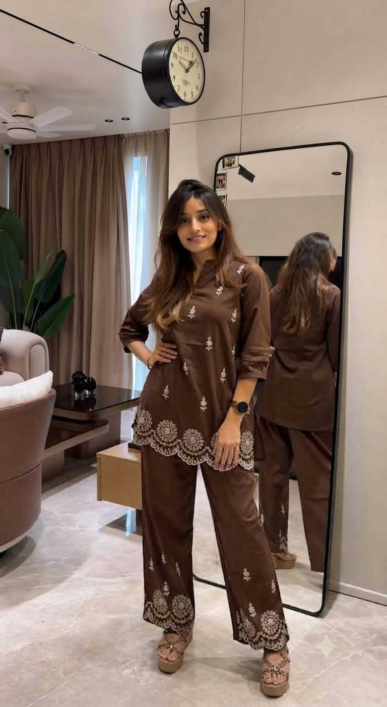 Emb Pure Cotton Co-ord Set