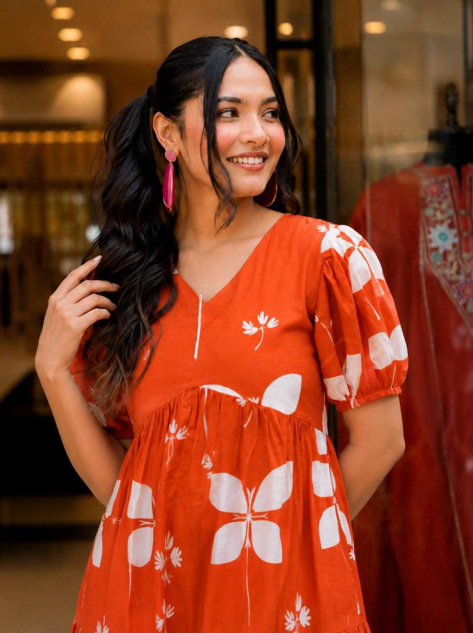 Rayon Designer Dress in Orange