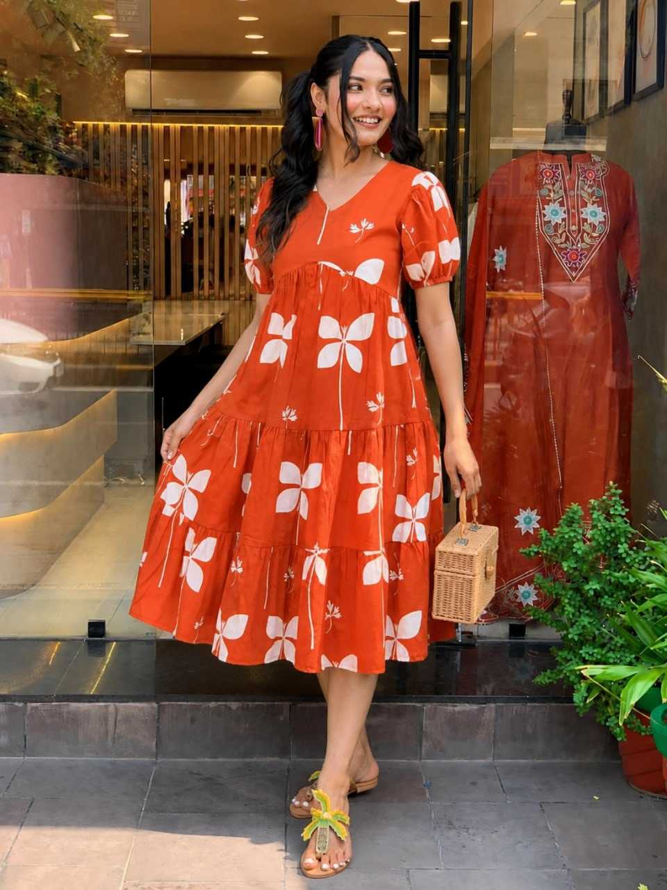 Rayon Designer Dress in Orange
