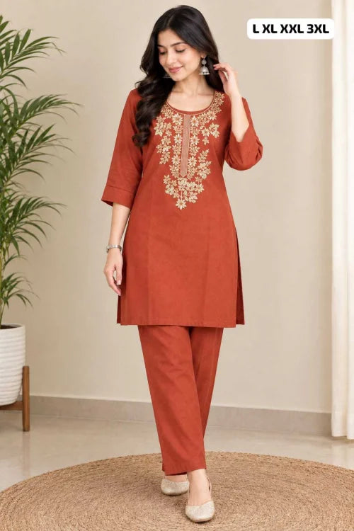 Pure Cotton Designer Kurti in Orange