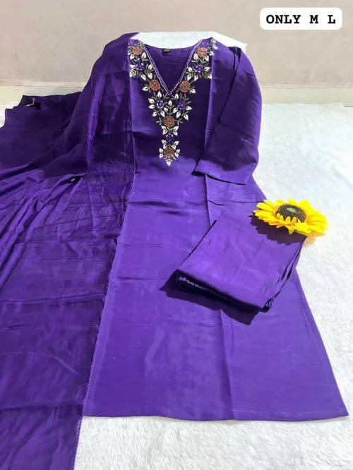 Maslin Party Wear Kurti in Purple