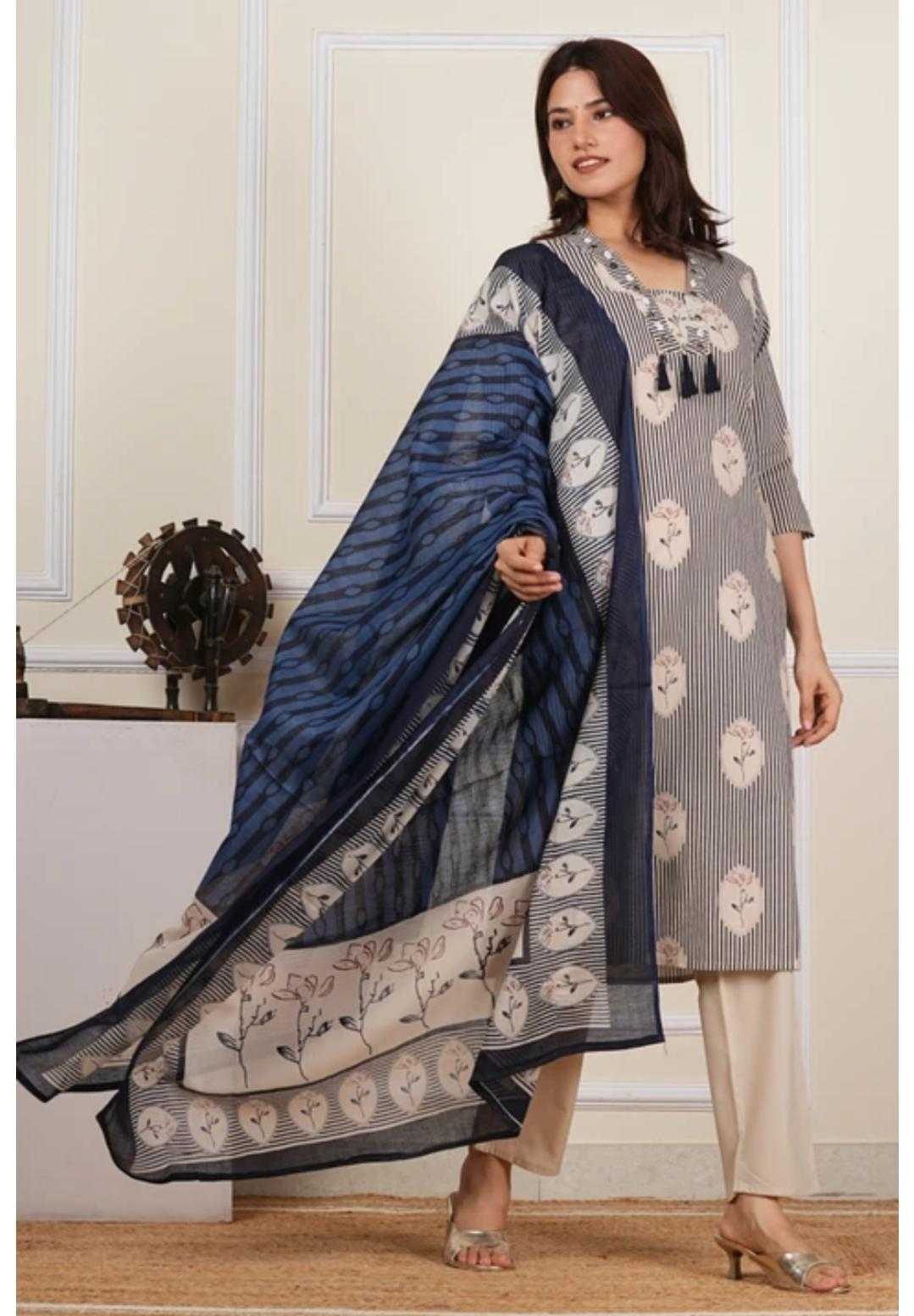 Cotton Party Wear Kurti in Navy Blue