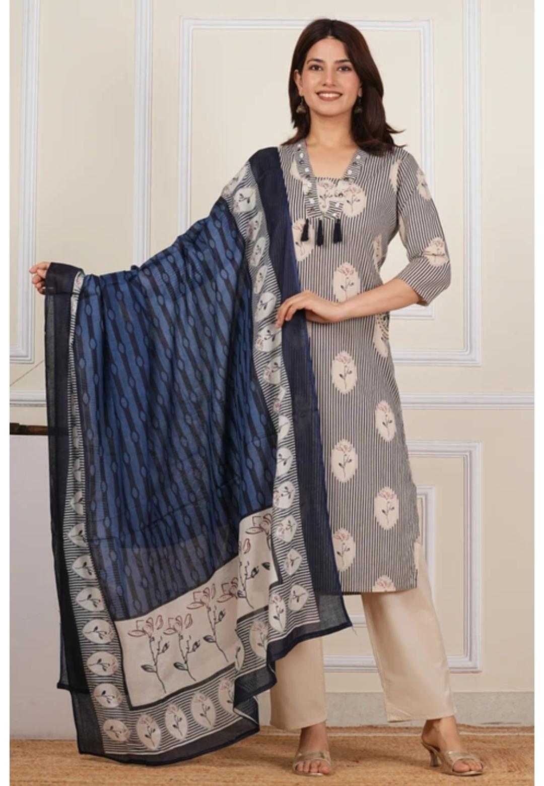 Cotton Party Wear Kurti in Navy Blue