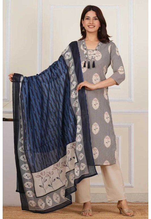 Cotton Party Wear Kurti in Navy Blue