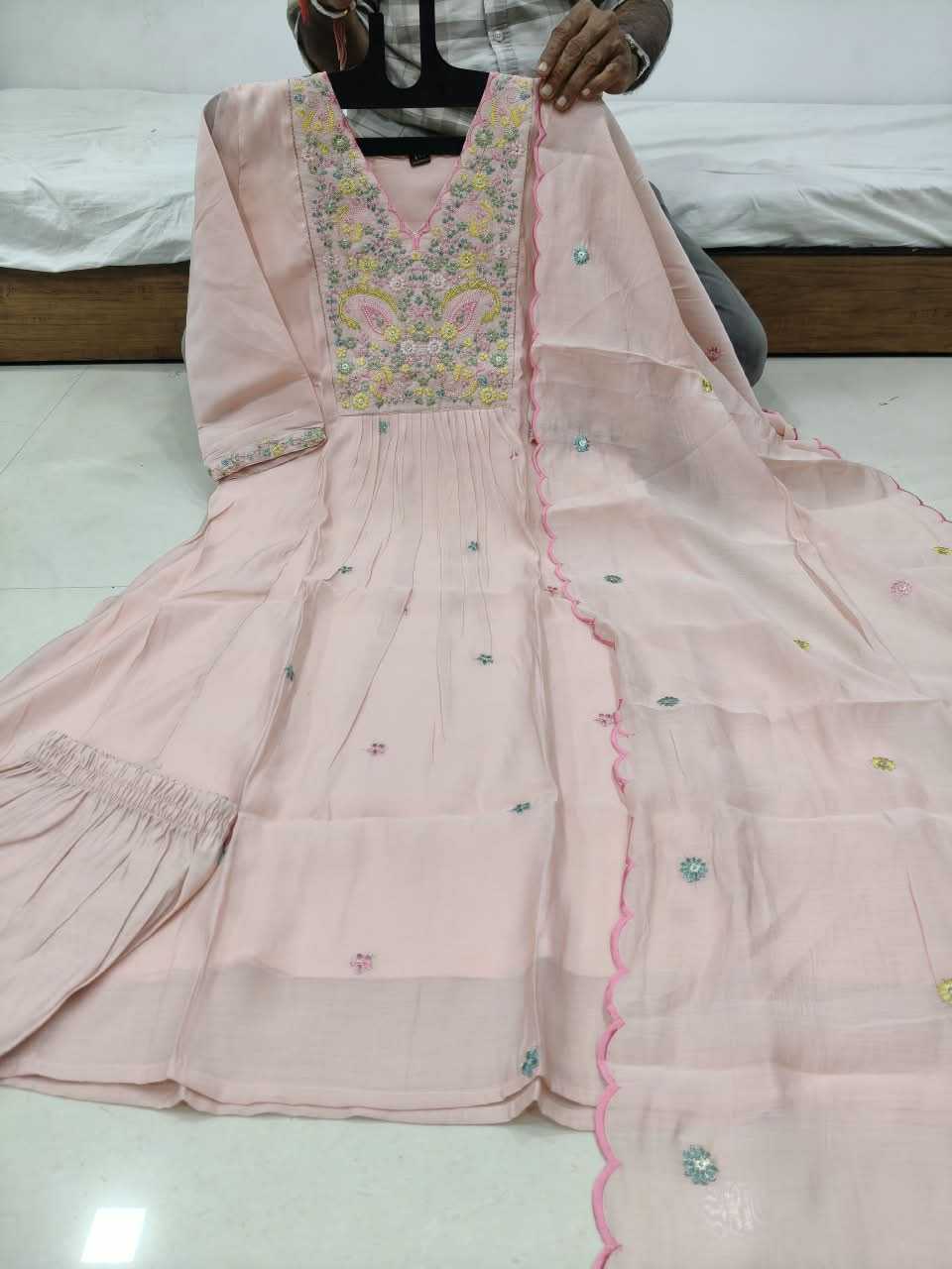 Work Chanderi Cotton Festive Kurti
