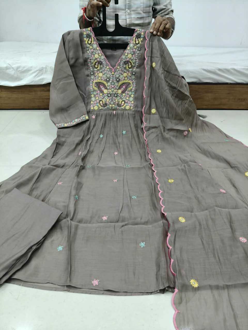 Work Chanderi Cotton Festive Kurti