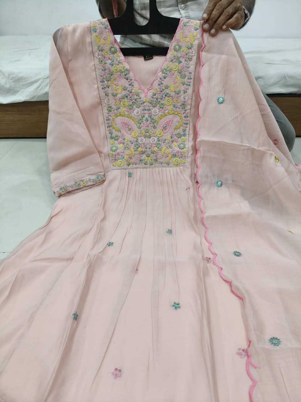 Work Chanderi Cotton Festive Kurti