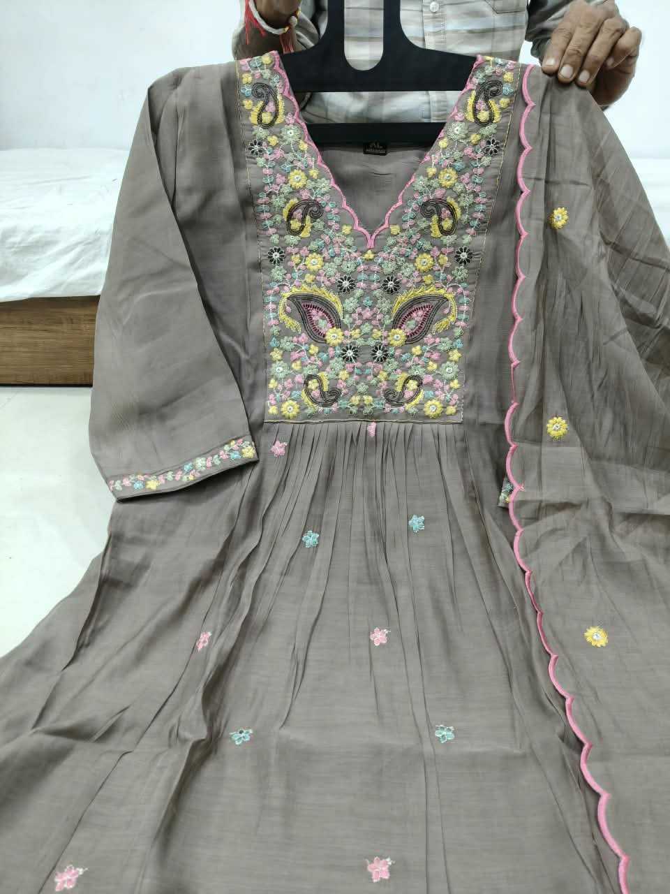 Work Chanderi Cotton Festive Kurti