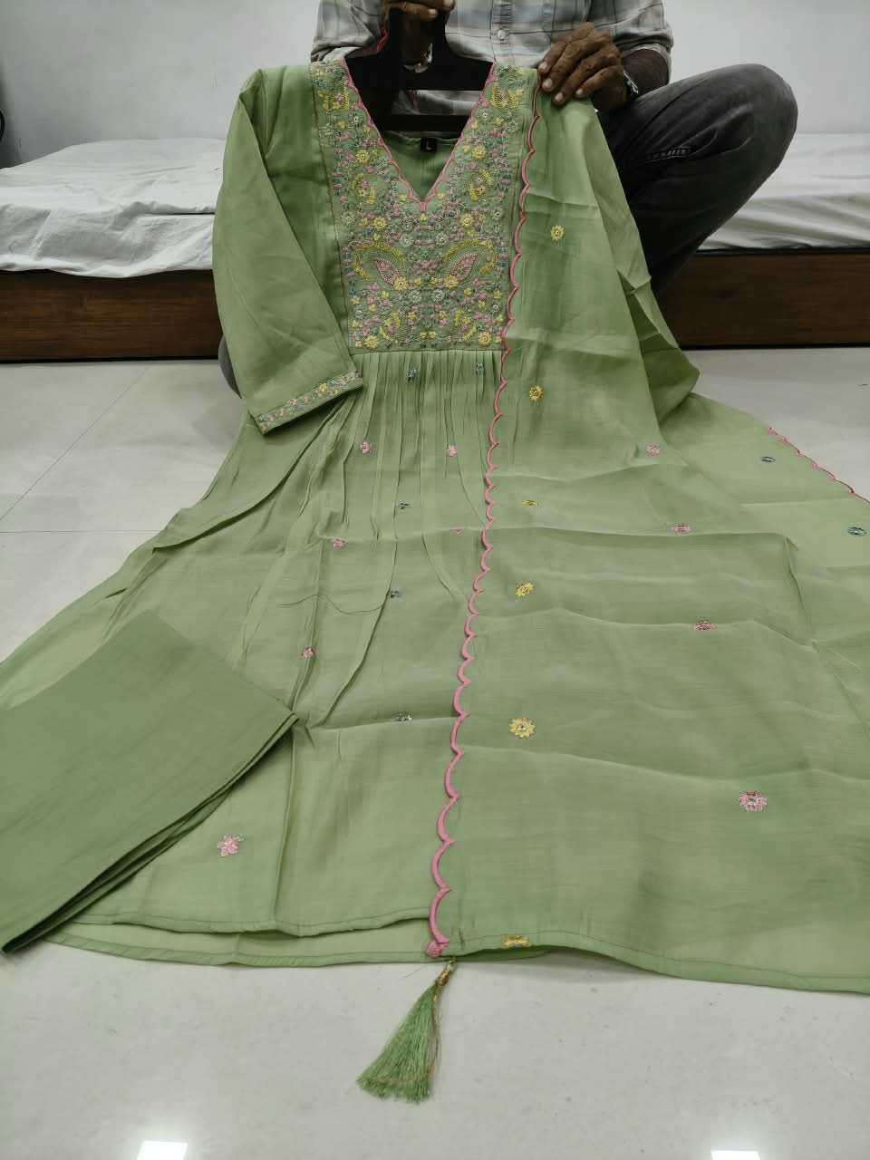 Work Chanderi Cotton Festive Kurti