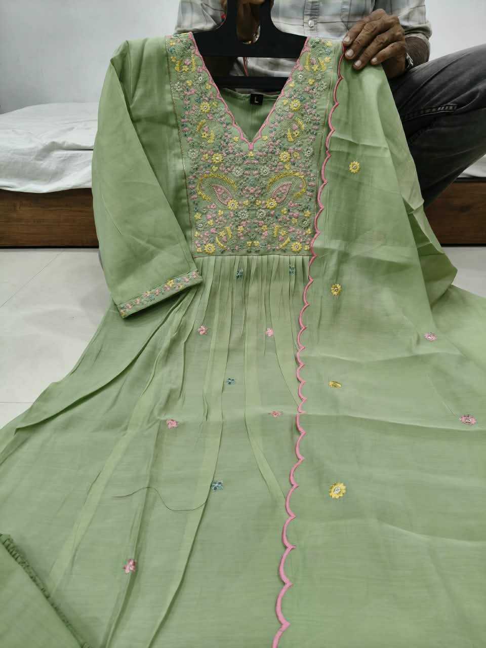 Work Chanderi Cotton Festive Kurti