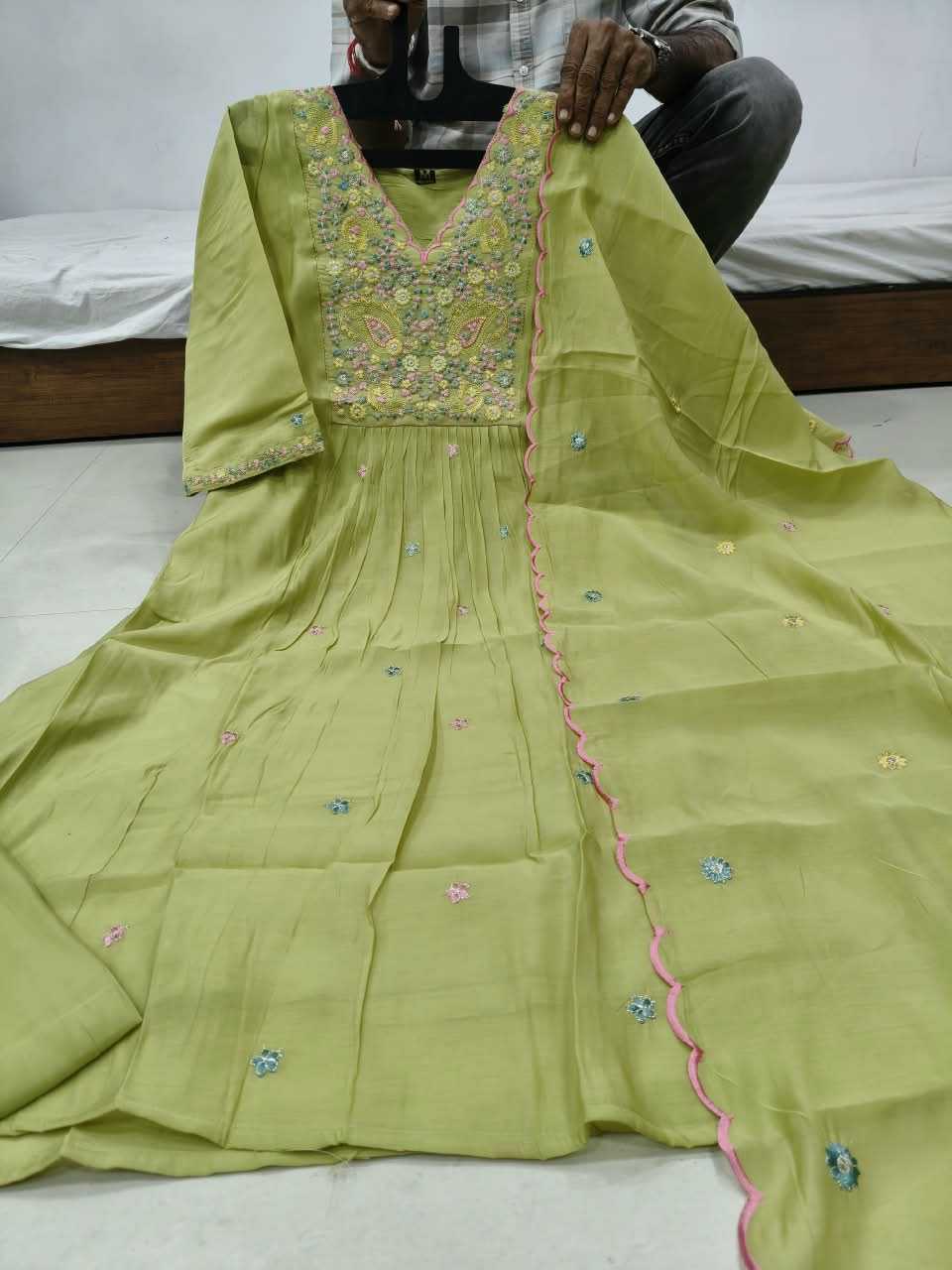 Work Chanderi Cotton Festive Kurti