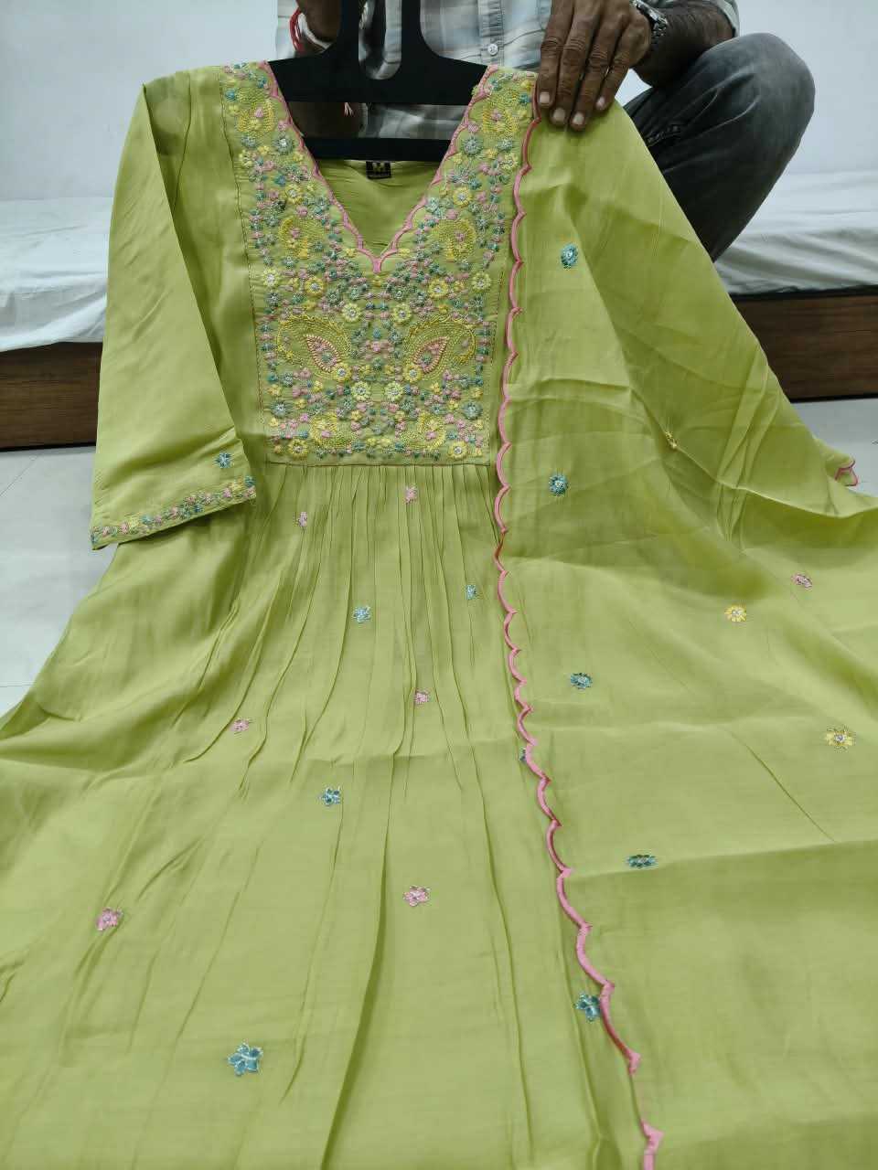 Work Chanderi Cotton Festive Kurti