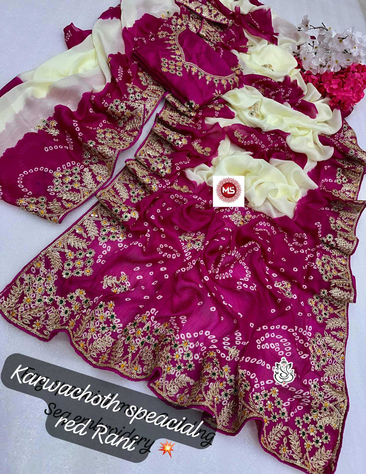 Aishwika Chinon Printed Saree