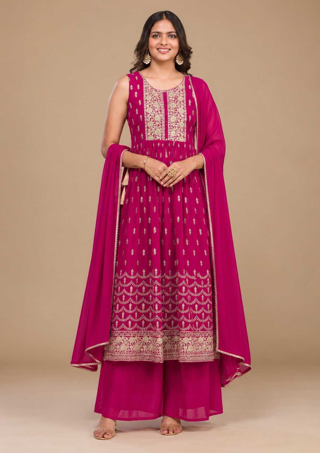Georgette Embroidery Suit in Mehndi