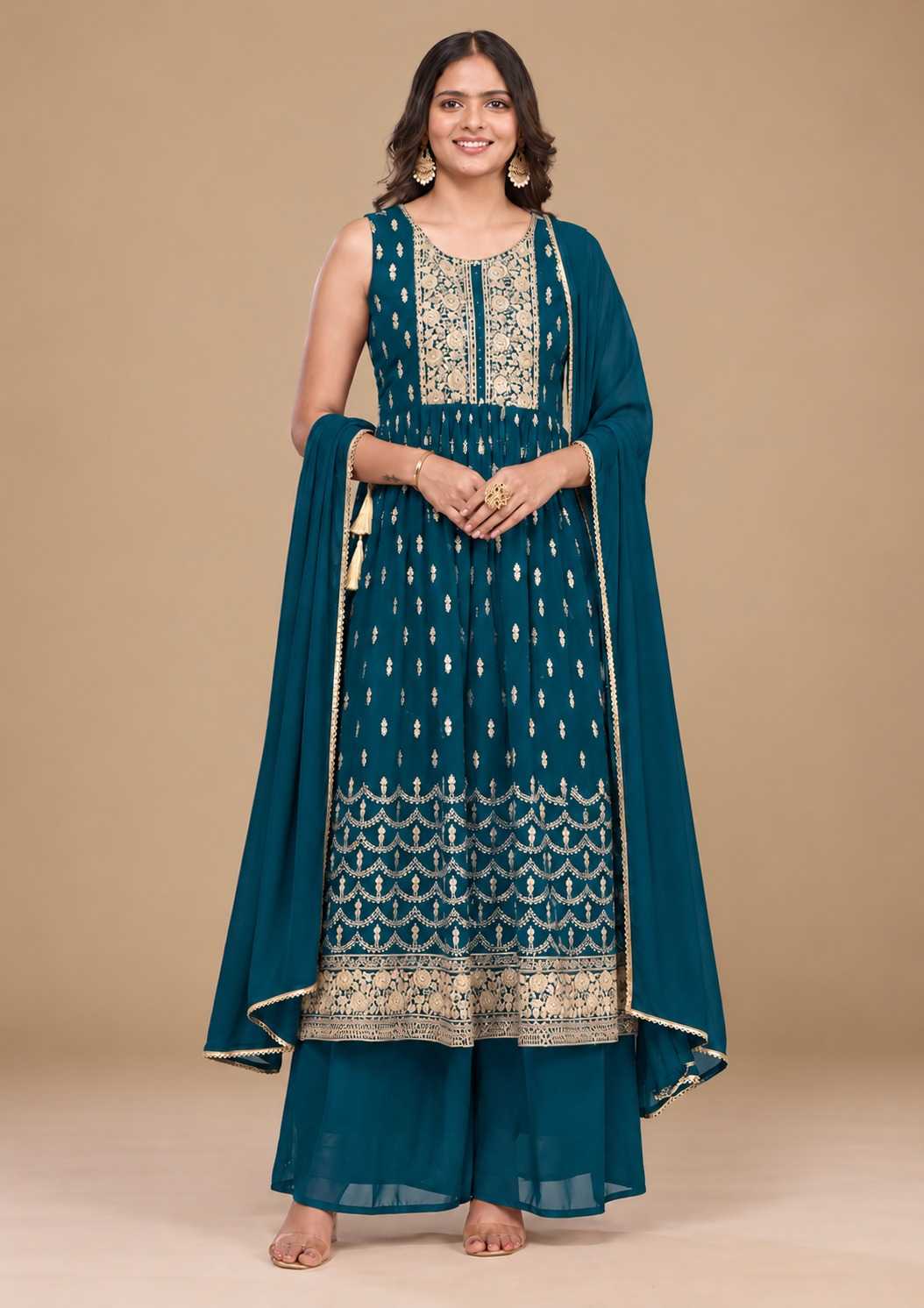 Georgette Embroidery Suit in Mehndi