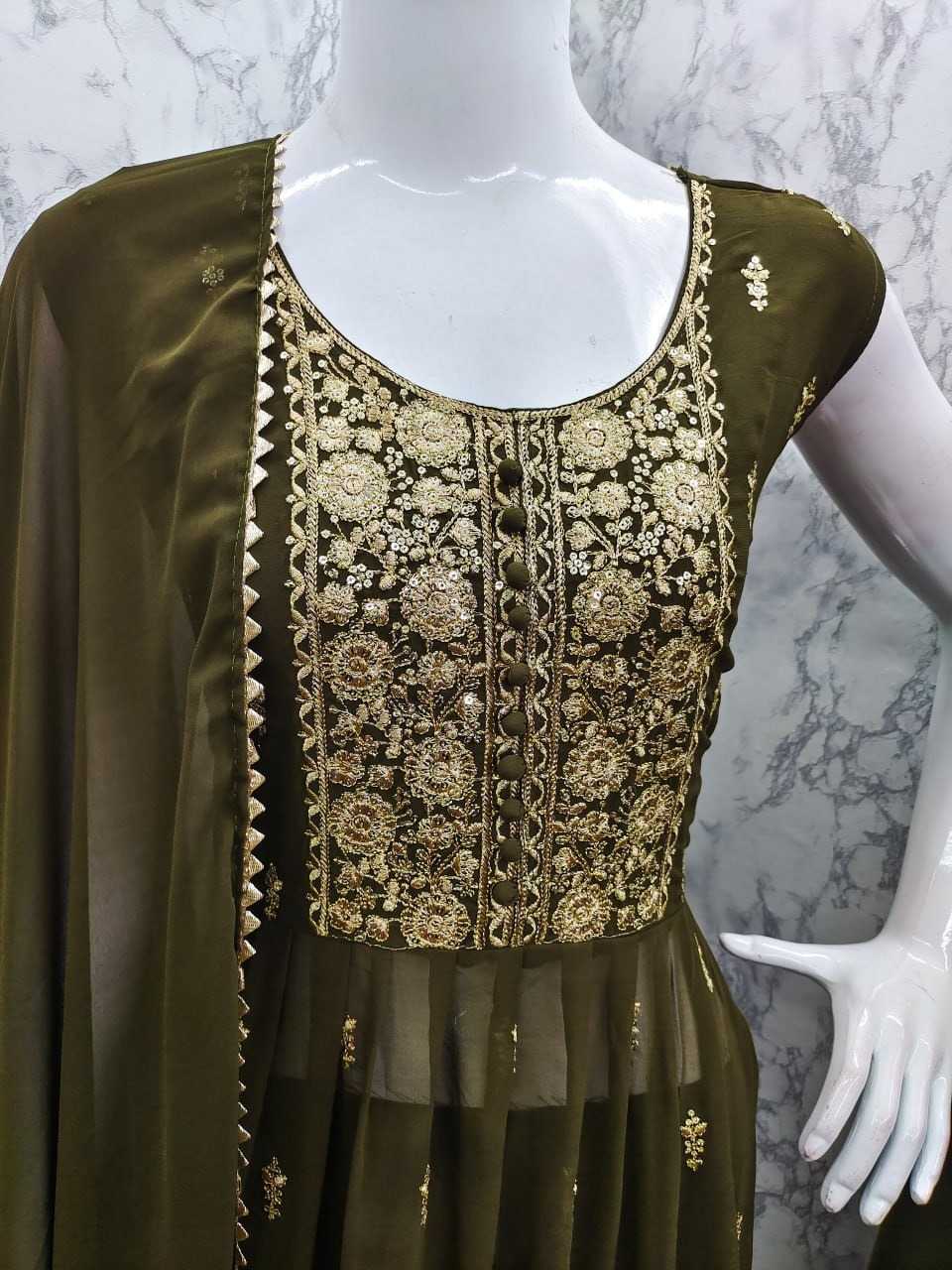 Georgette Embroidery Suit in Mehndi
