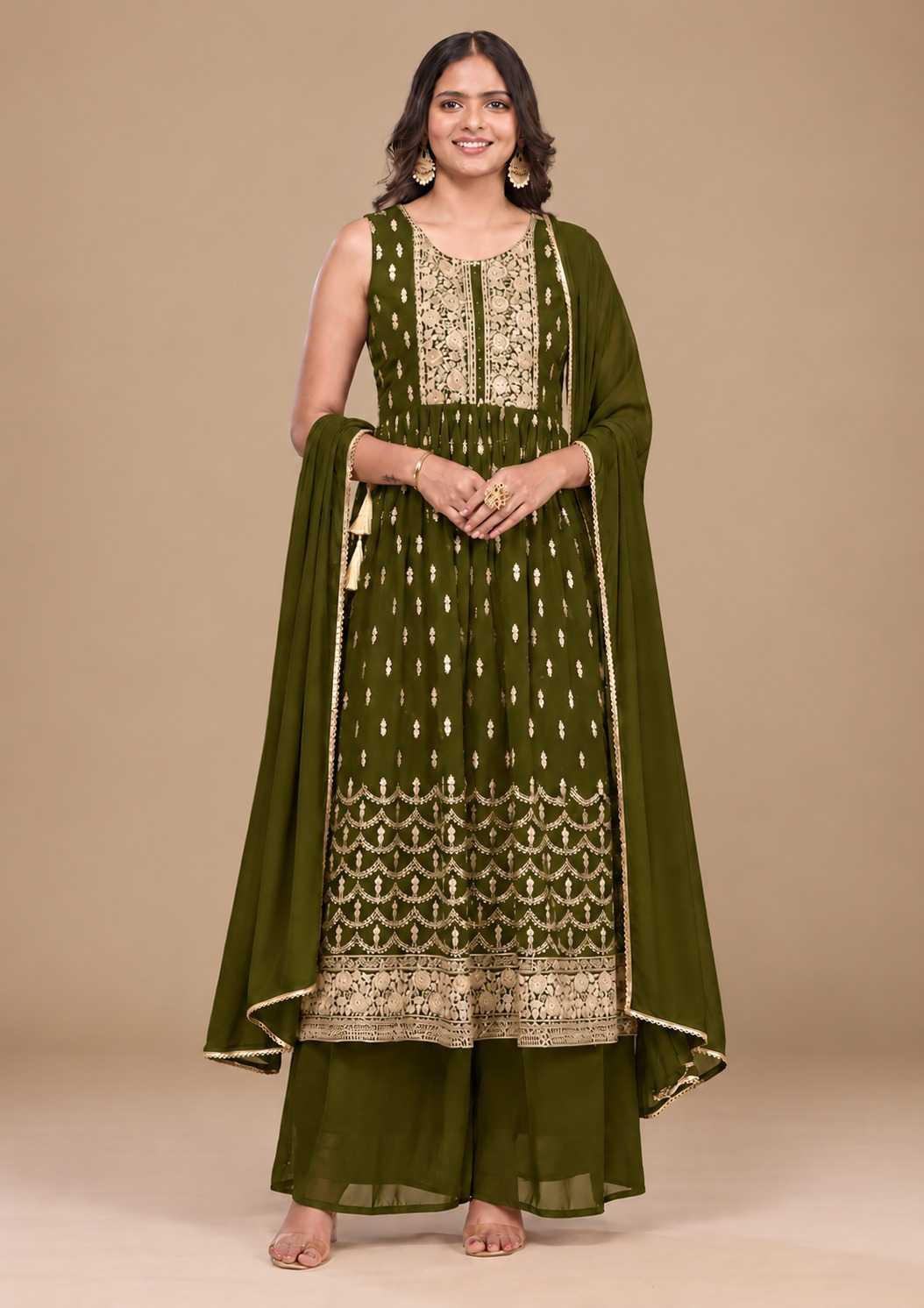 Georgette Embroidery Suit in Mehndi