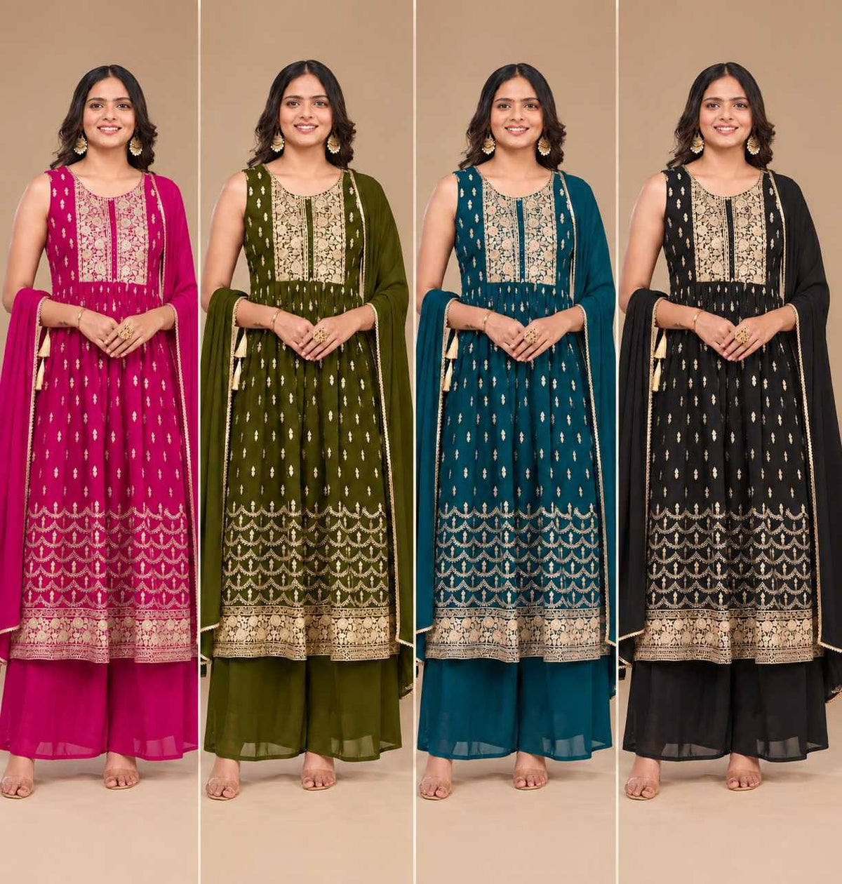 Georgette Embroidery Suit in Mehndi