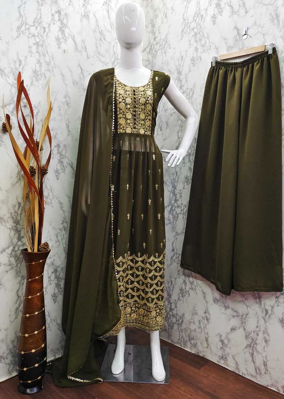 Georgette Embroidery Suit in Mehndi