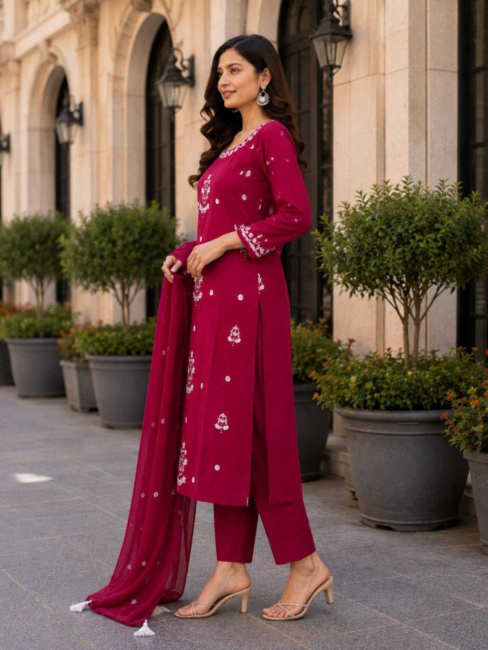 Heavy Rayon Embroidery Suit in Orange