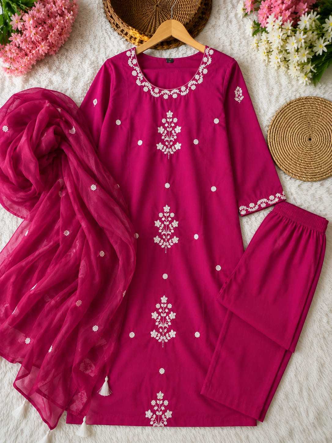 Heavy Rayon Embroidery Suit in Orange