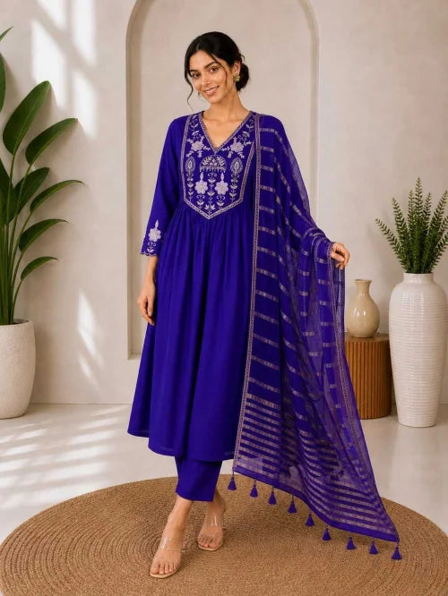 Heavy Roman Silk Designer Kurti in Blue