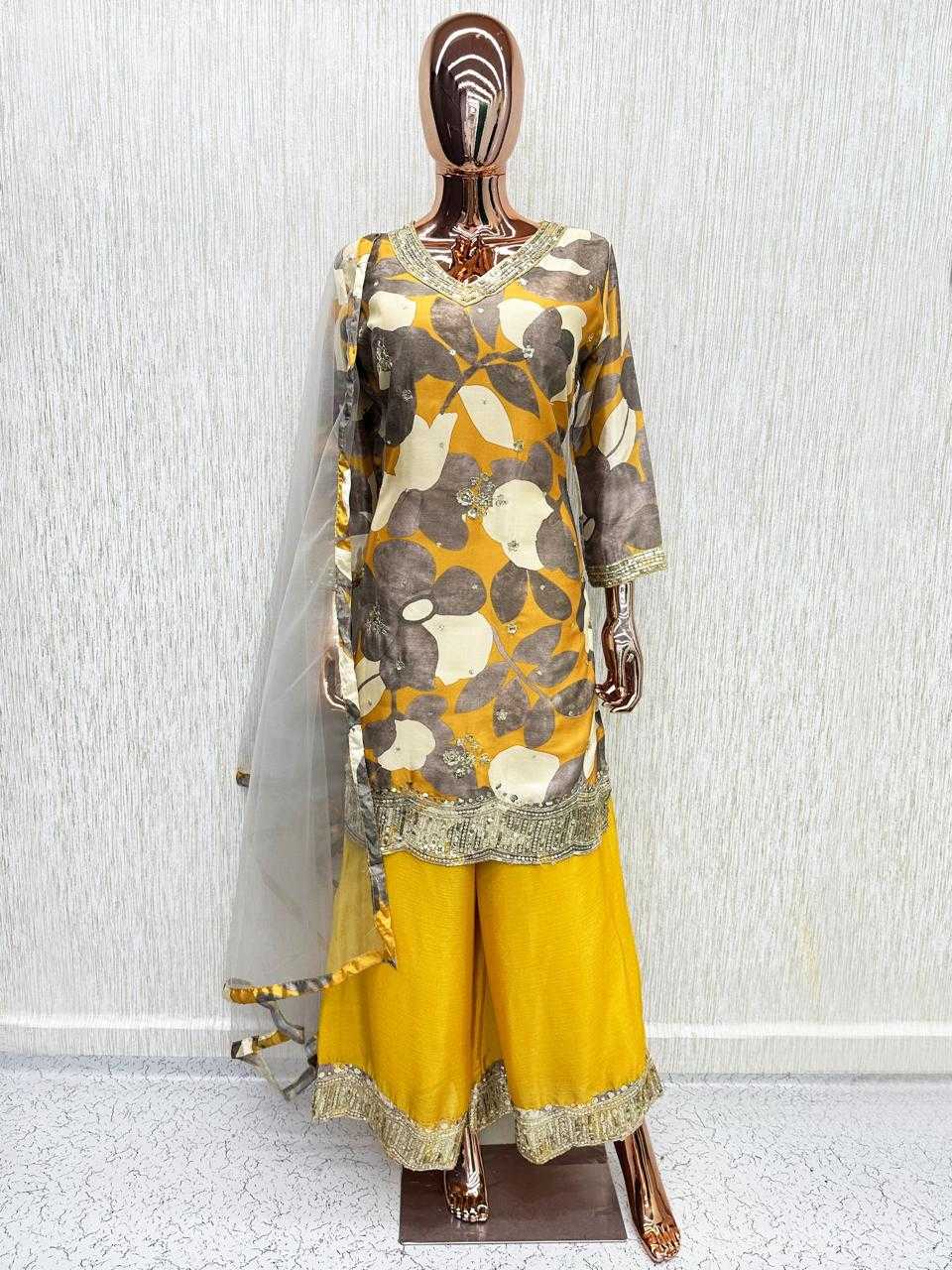 Chinon Embroidery Suit in Yellow