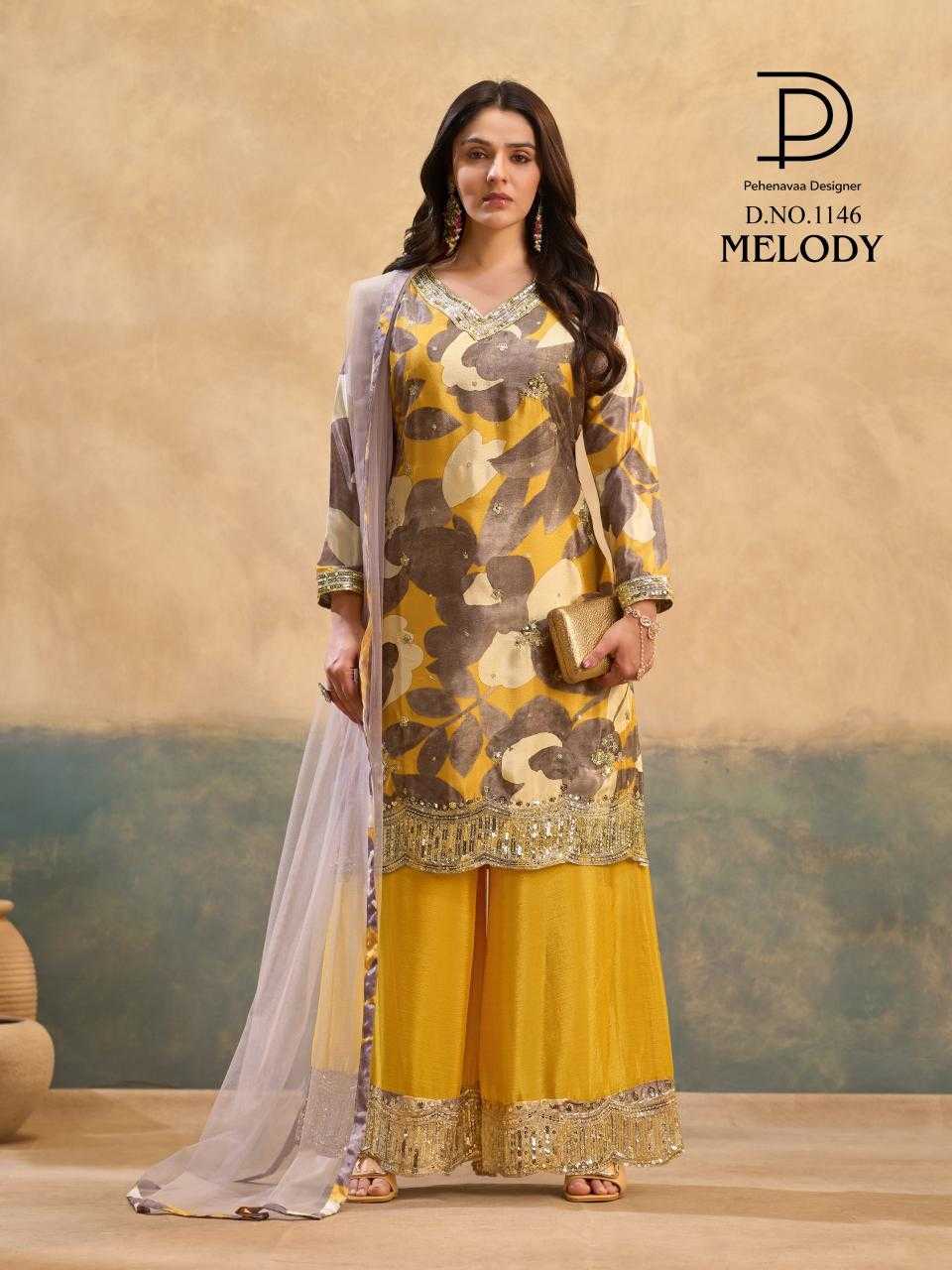 Chinon Embroidery Suit in Yellow